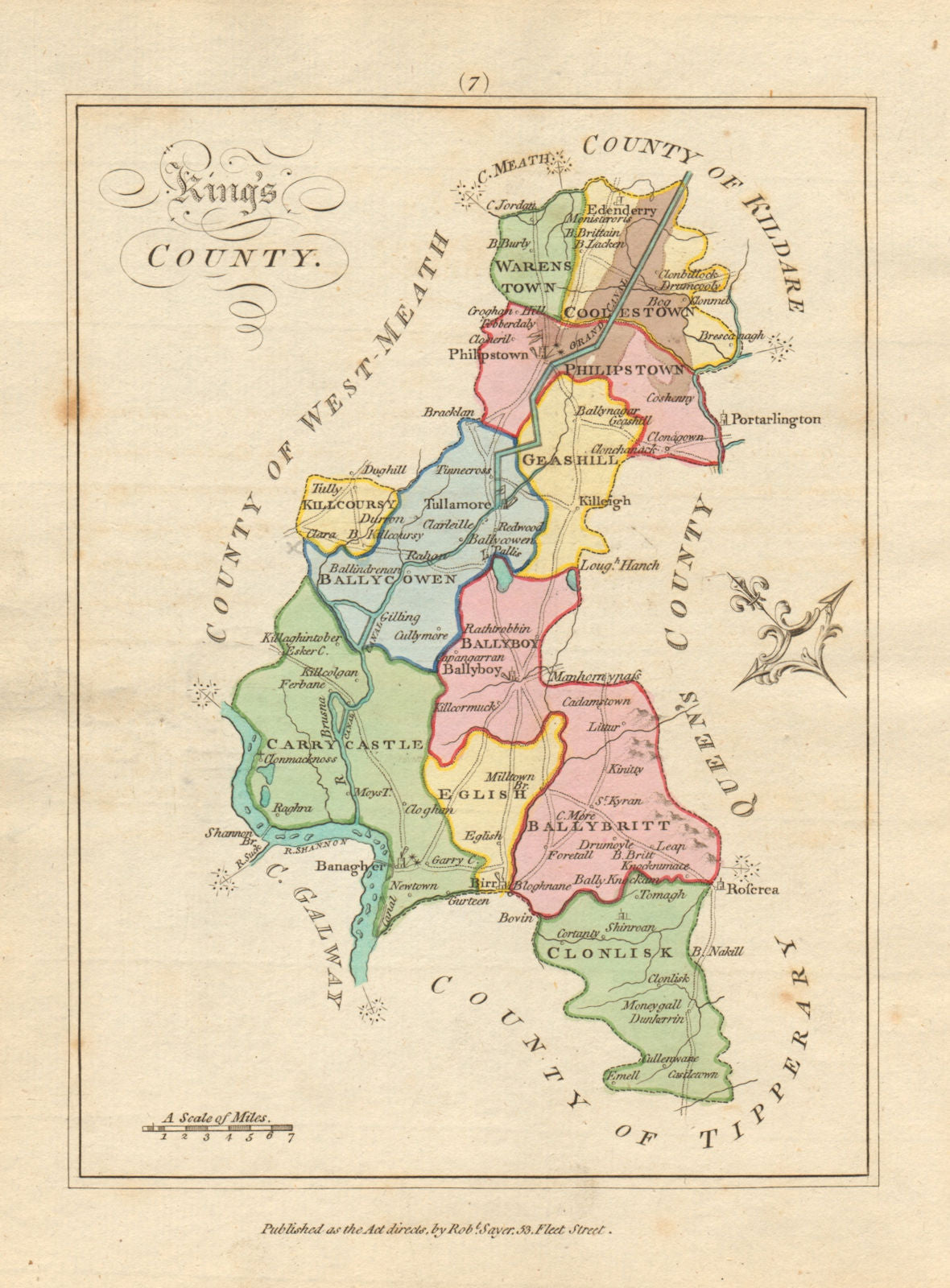 Kings County (Offaly), Leinster. Antique copperplate map. Scalé / Sayer 1788